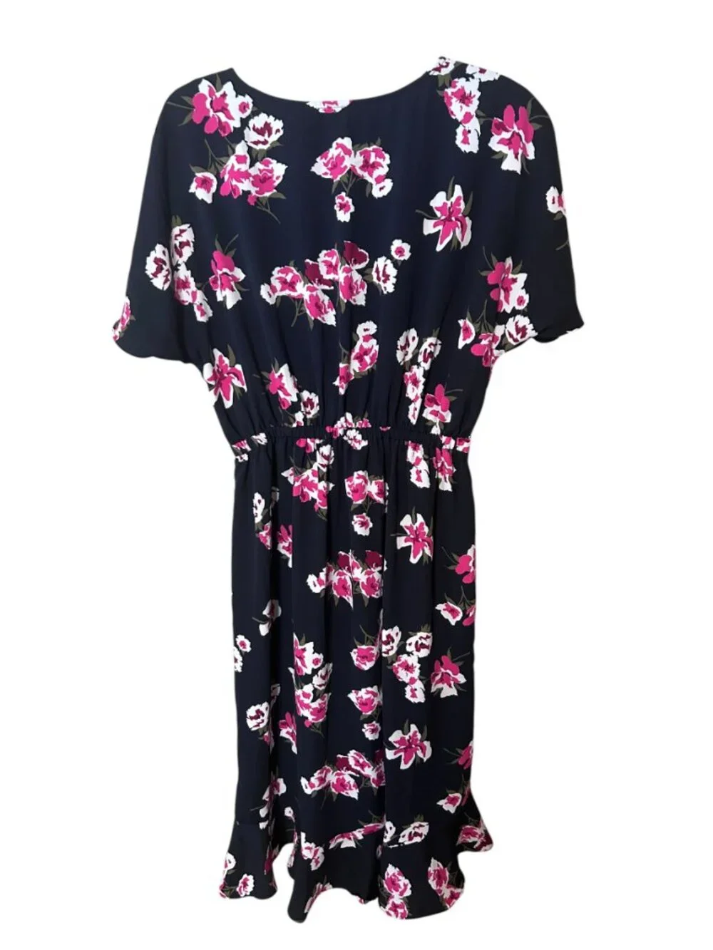 J. Crew Black Pink Floral Flutter Sleeve Ruffle Hem Dress Size S